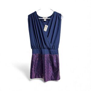 Arden B Navy Surplice Sequin Mini Dress NWT Size M Holiday Party Cocktail